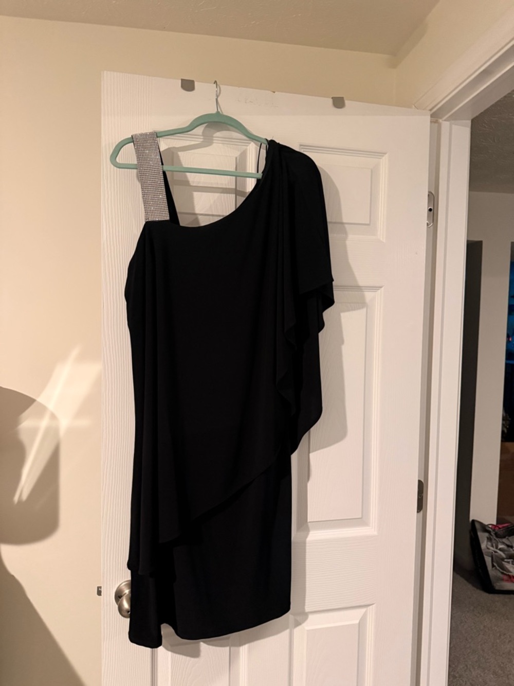 R&M Richards Black One-Shoulder Dress with Sparkle Strap